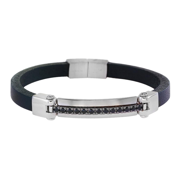 Effy 14 Karat White Gold And Black Leather Black Spinel Bracelet Kevin's Fine Jewelry Totowa, NJ