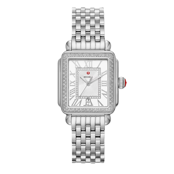 Michele Deco Madison Mid Stainless-Steel Diamond Dial & Bezel Silver Dial Watch On Steel Bracelet Kevin's Fine Jewelry Totowa, NJ