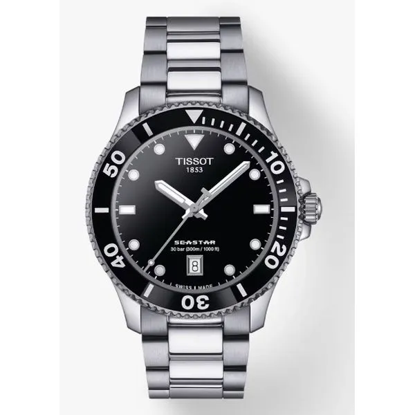 Tissot Seastar Quartz Black Dial Steel Bracelet