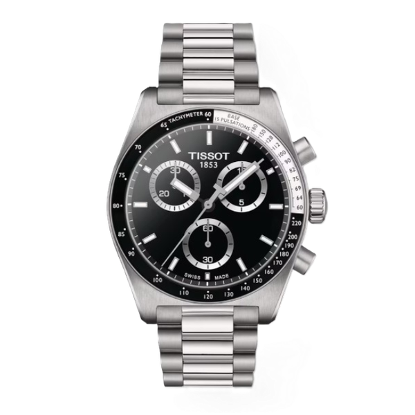 Tissot PR516 Quarts Chronograph Black Dial/Bezel Metal Bracelet Kevin's Fine Jewelry Totowa, NJ