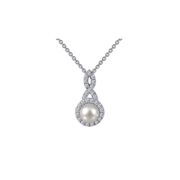 Sterling Silver Simulated Diamond .28 Ct Twt. FW Pearl Drop Necklace Kevin's Fine Jewelry Totowa, NJ