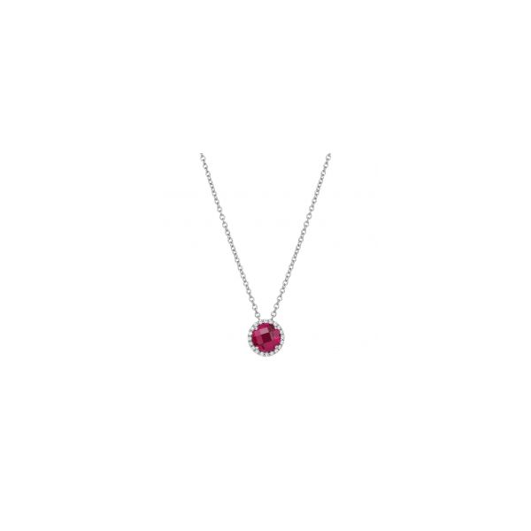 Sterling Silver Simulated Diamond Ruby Halo Necklace Kevin's Fine Jewelry Totowa, NJ