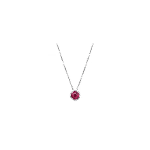 Sterling Silver Simulated Diamond Ruby Halo Necklace Kevin's Fine Jewelry Totowa, NJ