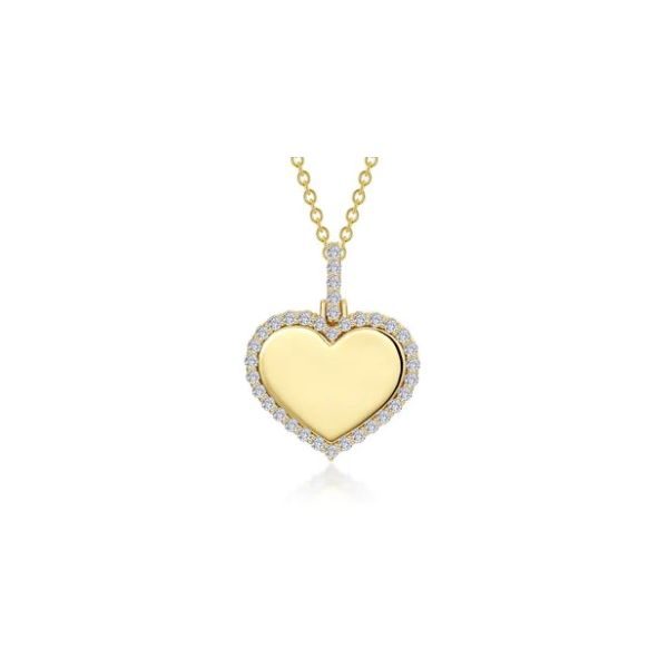 Sterling Silver Gold Plated Simulated Diamond .53 Ct Twt. Solid Heart Necklace Kevin's Fine Jewelry Totowa, NJ