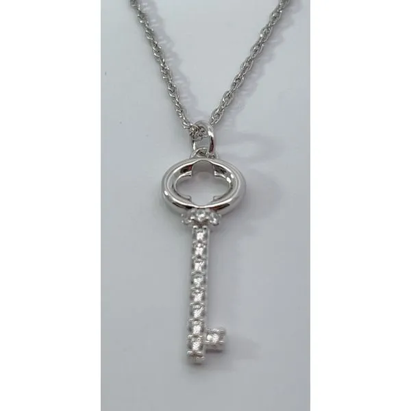 Sterling Silver Cz Key Pendant On Rope Chain Necklace Kevin's Fine Jewelry Totowa, NJ