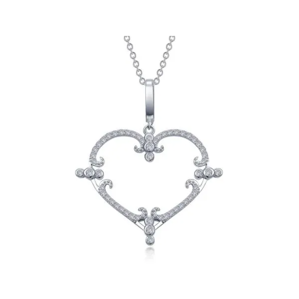 Sterling Silver Simulated Diamond .56 Ct Twt. Open Filigree Heart Necklace Kevin's Fine Jewelry Totowa, NJ