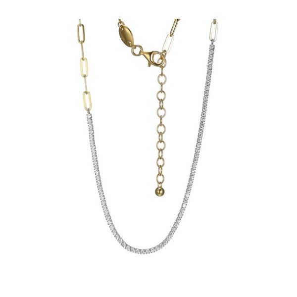 Sterling Silver & Gold Plated Cz Tennis/Paper Clip Necklace Kevin's Fine Jewelry Totowa, NJ