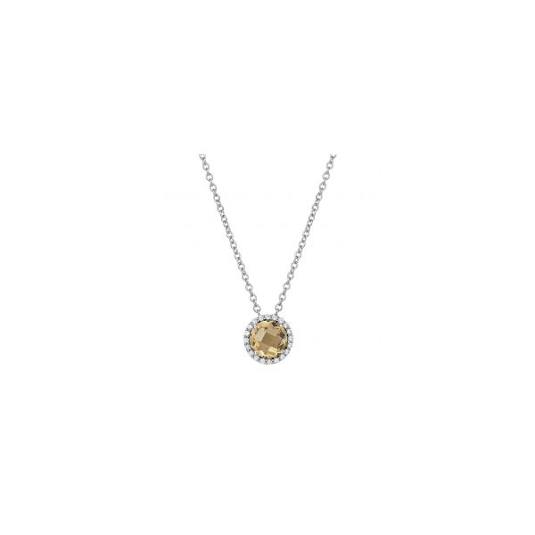 Sterling Silver Simulated Diamond Citrine Halo Necklace Kevin's Fine Jewelry Totowa, NJ
