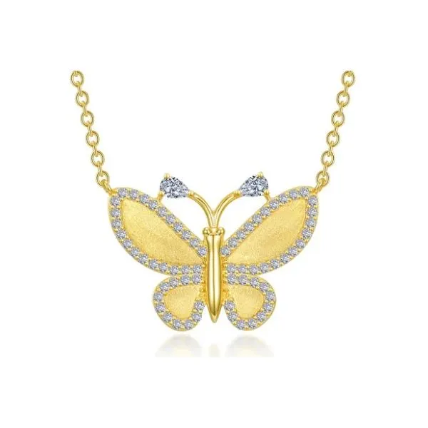 Sterling Silver Gold Plated Simulated Diamond 1.21 Ct Twt. Butterfly Necklace Kevin's Fine Jewelry Totowa, NJ