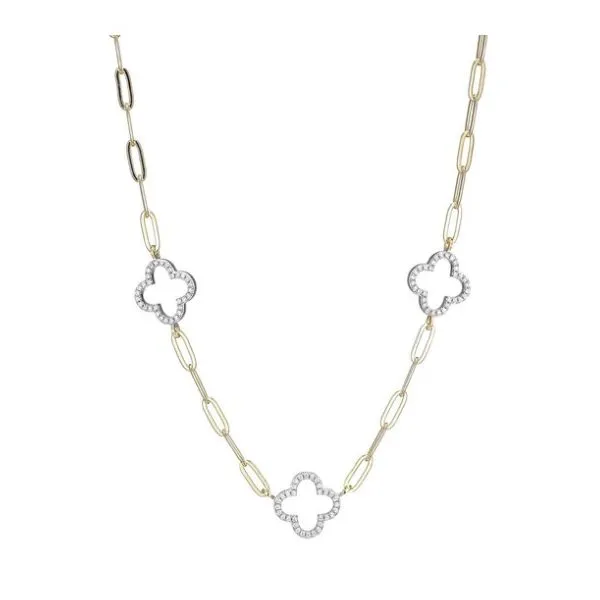 Sterling Silver & Gold Plated CZ Clover Necklace Kevin's Fine Jewelry Totowa, NJ