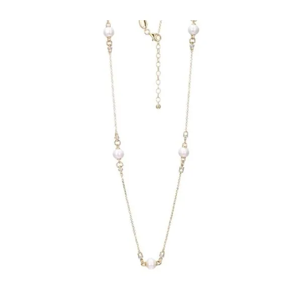 Sterling Silver Gold Plated CZ & Pearl Station Necklcae Kevin's Fine Jewelry Totowa, NJ
