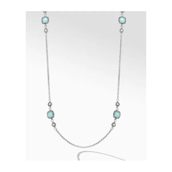 Sterling Silver Rock Crystal/Aqua/MOP Triplet 6 Station 36