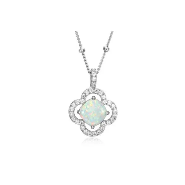 Sterling Silver Cz Clover With Created Opal Pendant Necklace Kevin's Fine Jewelry Totowa, NJ