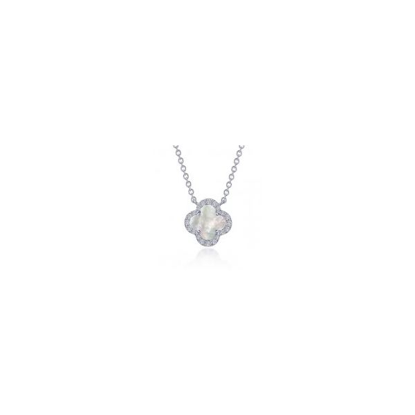 Sterling Silver MOP Clover With Simulated Diamonds Necklace Kevin's Fine Jewelry Totowa, NJ