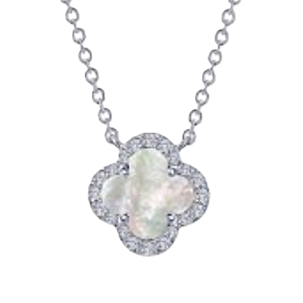 Sterling Silver MOP Clover With Simulated Diamonds Necklace Kevin's Fine Jewelry Totowa, NJ