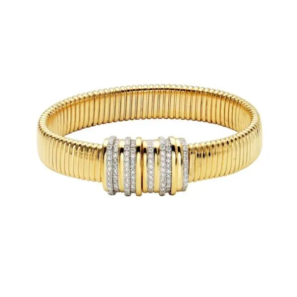 Sterling Silver & Gold Plated Cz Wide Cuff Braclet Kevin's Fine Jewelry Totowa, NJ