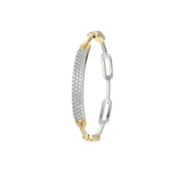 Sterling Silver & Gold Plated Cz Hinged Bangle Bracelet Kevin's Fine Jewelry Totowa, NJ