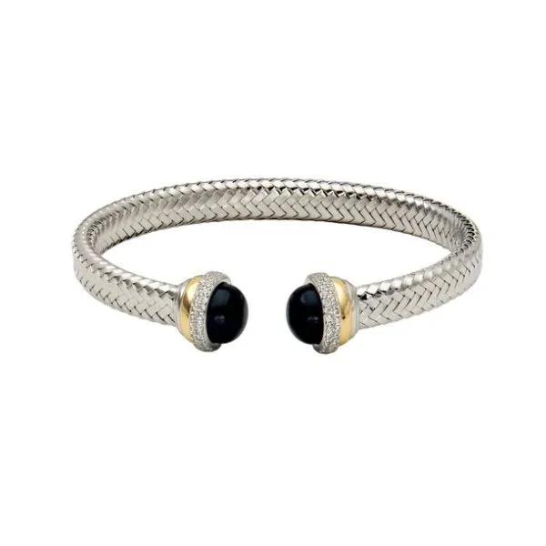 Sterling Silver & Gold Plated Cz Black Agate Cuff Bracelet Kevin's Fine Jewelry Totowa, NJ