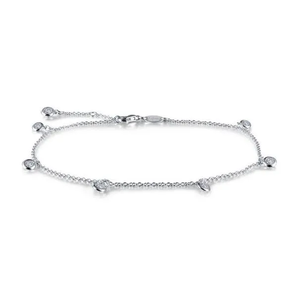 Sterling Silver Simulated Diamond Hanging Bezel Anklet 10