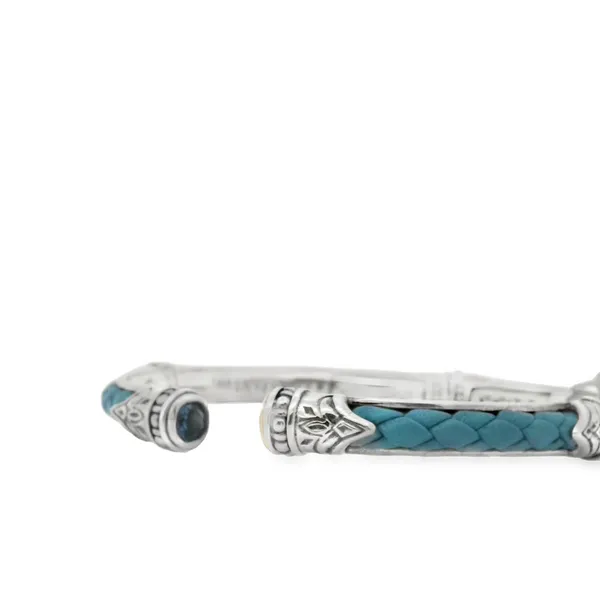 Sterling Silver & 18K Yellow Gold Deep Blue Spinel / Blue Leather Hinged Bangle Bracelet By Konstantino Kevin's Fine Jewelry Totowa, NJ