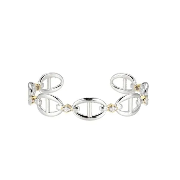 Sterling Silver & Gold Plated CZ Cuff Bracelet Kevin's Fine Jewelry Totowa, NJ