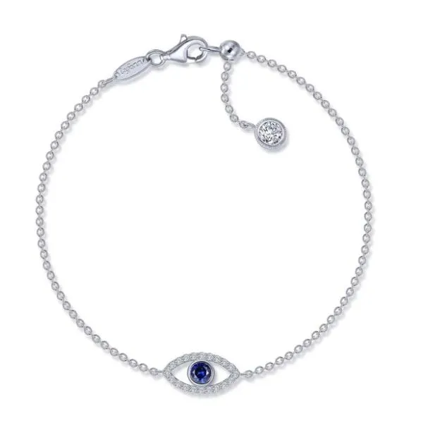 Sterling Silver Simulated Diamond & Lab Grown Blue Sapphire Evil Eye Bracelet Kevin's Fine Jewelry Totowa, NJ