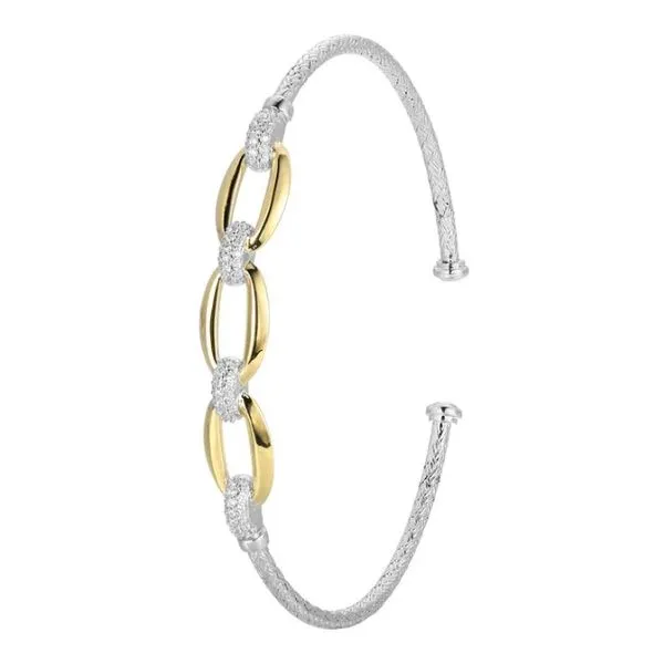 Sterling Silver & Gold Plated Oval Link CZ Cuff Bracelet Kevin's Fine Jewelry Totowa, NJ