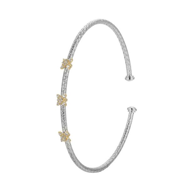 Sterling Silver & Gold Plated Cz Flower Station Cuff Bracelet Kevin's Fine Jewelry Totowa, NJ