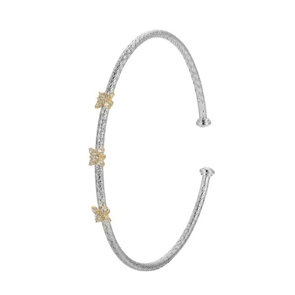Sterling Silver & Gold Plated Cz Flower Station Cuff Bracelet Kevin's Fine Jewelry Totowa, NJ