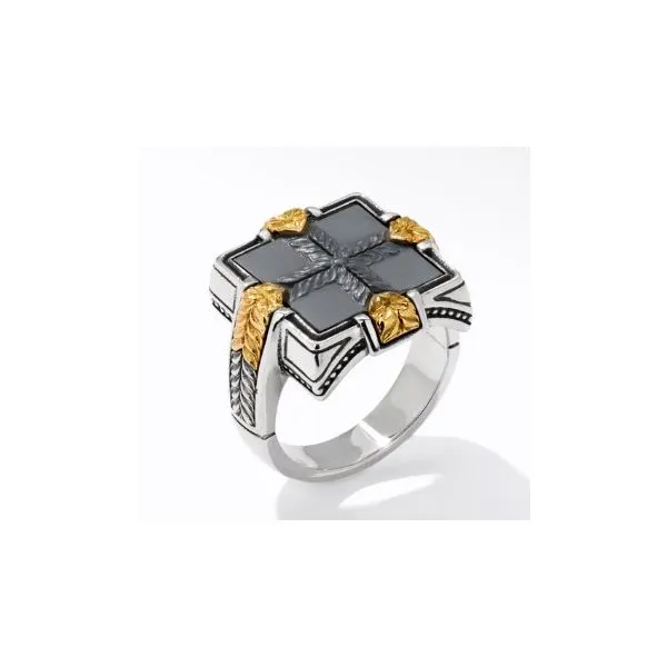 Sterling Silver And 18K Yellow Hematite Ring Size 10 By K...