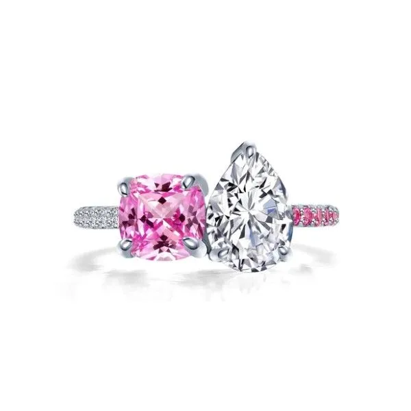 Sterling Silver Simulated Diamond & Lab Grown Pink Sapphire Fancy Toi Et Moi Ring Size 6 Kevin's Fine Jewelry Totowa, NJ