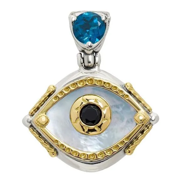 Sterling Silver & 18K Yellow Gold Light Blue Topaz, M-O-P, & Black Spinel Evil Eye Pendant By Konstantino Kevin's Fine Jewelry Totowa, NJ