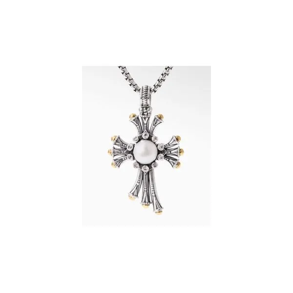 Sterling Silver & 18K Yellow Gold White Sapphire & Pearl Cross By Konstantino Kevin's Fine Jewelry Totowa, NJ