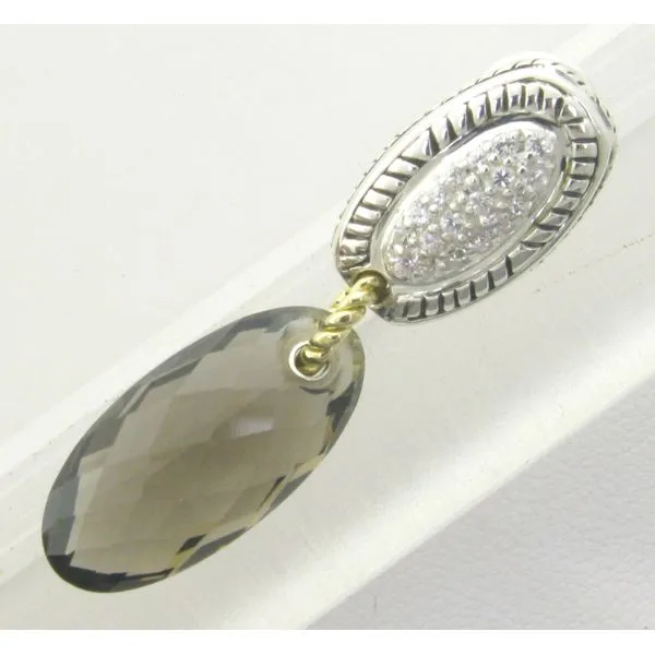 Yellow Gold & Sterling Silver Smokey Quartz Earrings With White Sapphires Kevin's Fine Jewelry Totowa, NJ