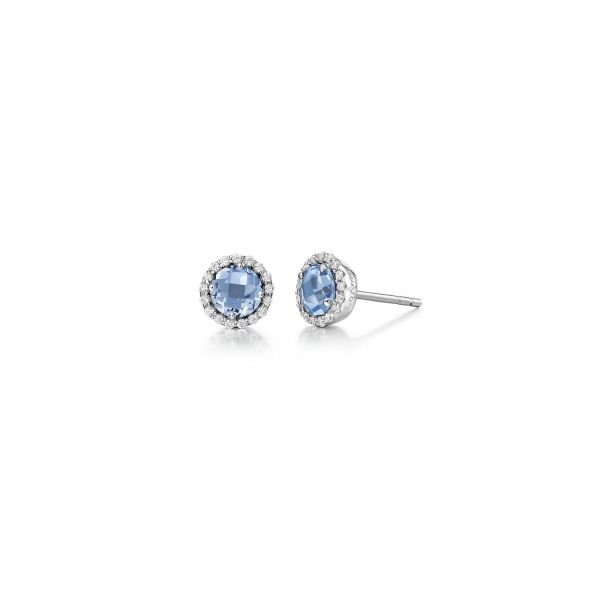 Sterling Silver Simulated Diamond Blue Topaz Halo Earrings Kevin's Fine Jewelry Totowa, NJ