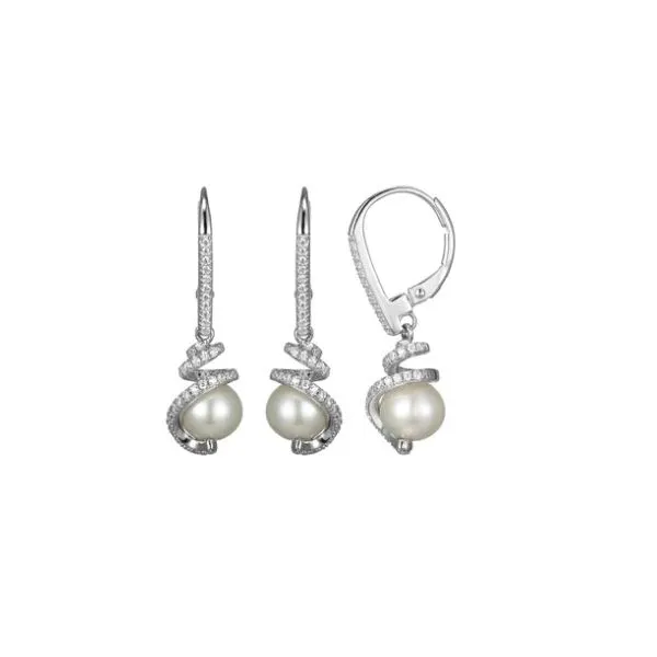 Sterling Silver Cz Hanging Pearl Stud Earrings Kevin's Fine Jewelry Totowa, NJ