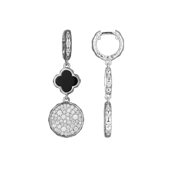 Sterling Silver Cz & Black Agate Clover Earrings Kevin's Fine Jewelry Totowa, NJ