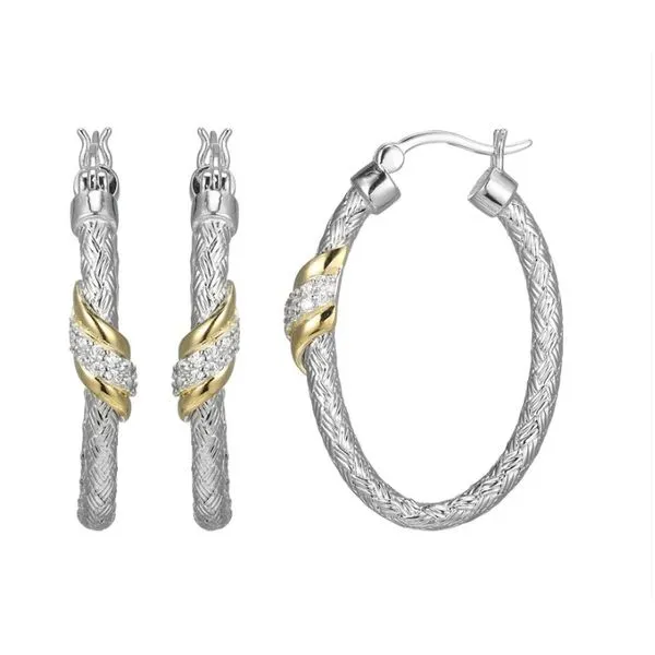 Sterling Silver & Yellow Gold Cz Oval Hoop Earrings Kevin's Fine Jewelry Totowa, NJ