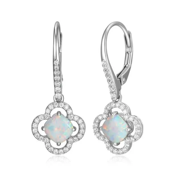 Sterling Silver Cz Dangle Created Opal Earrings Kevin's Fine Jewelry Totowa, NJ