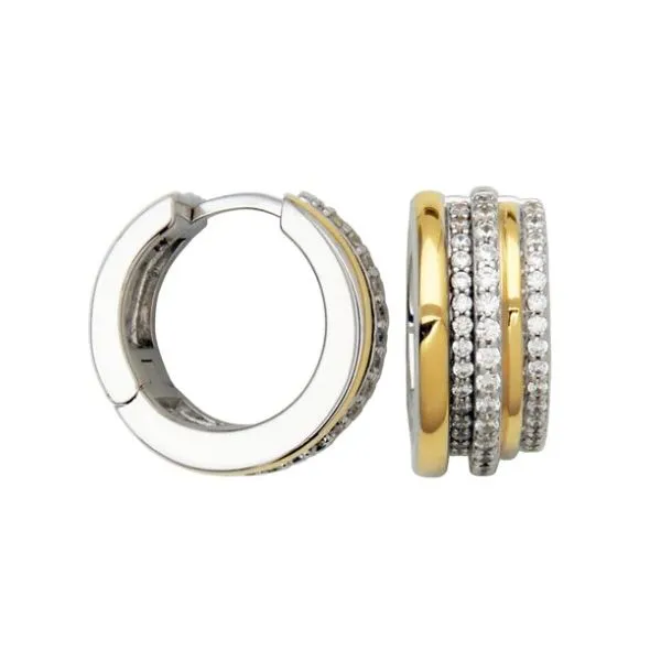 Sterling Silver Cubic Zirconia 18mm Hoop Earring Yellow Gold And Rhodium Finish Kevin's Fine Jewelry Totowa, NJ