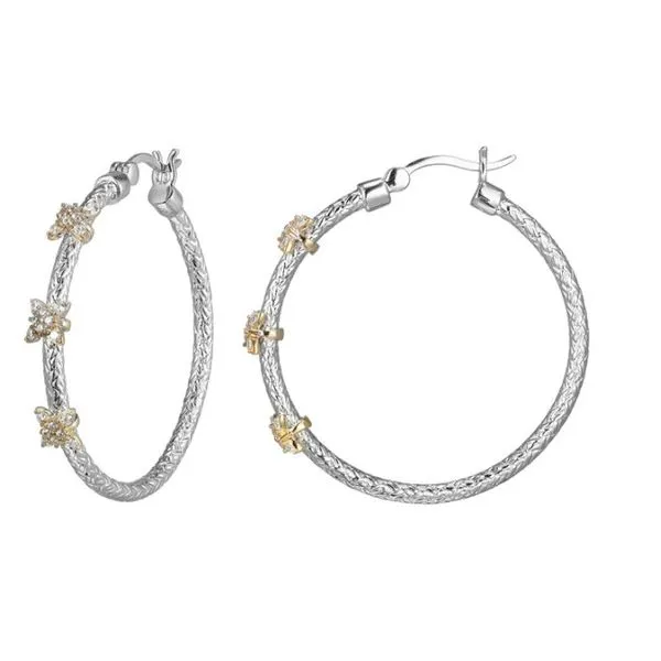 Sterling Silver & Gold Plate Cz Flower Station Hoop Earrings Kevin's Fine Jewelry Totowa, NJ