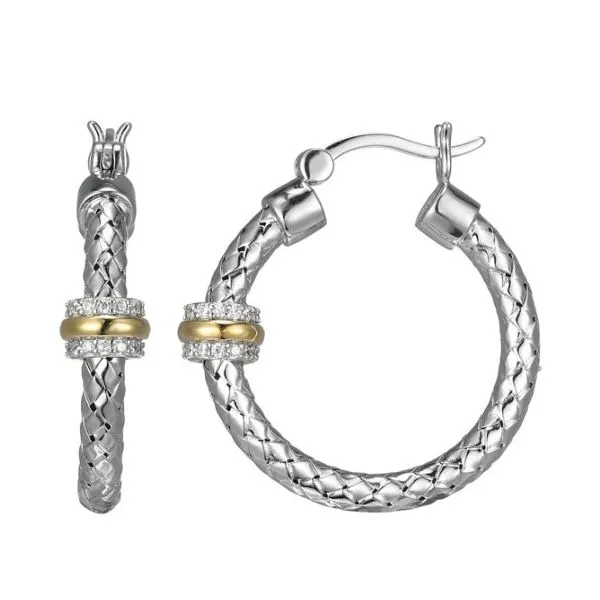 Sterling Silver & Gold Plate Accent Cz Hoop Earrings Kevin's Fine Jewelry Totowa, NJ