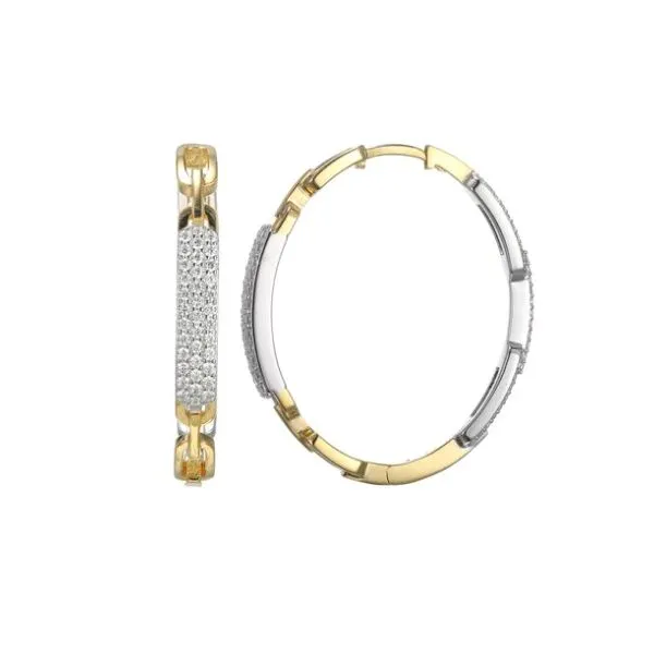 Sterling Silver & Gold Plated Cz Oval Hoop Earrings Kevin's Fine Jewelry Totowa, NJ
