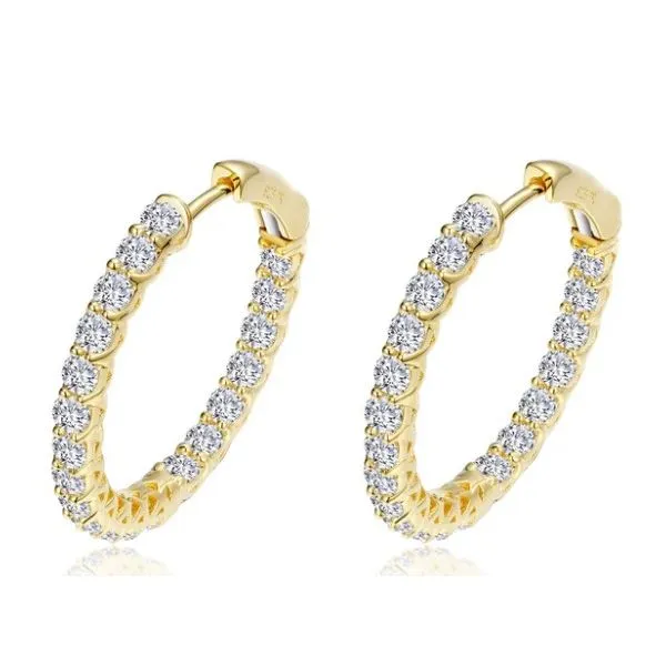 Sterling Silver Gold Plated Simulated Diamond 2.00 Ct Twt. In/Out Hoop Earrings Kevin's Fine Jewelry Totowa, NJ