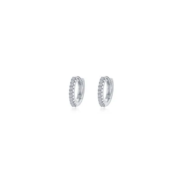 Sterling Silver Simulated Diamond .18 Pave Huggie Hoop Earrings Kevin's Fine Jewelry Totowa, NJ