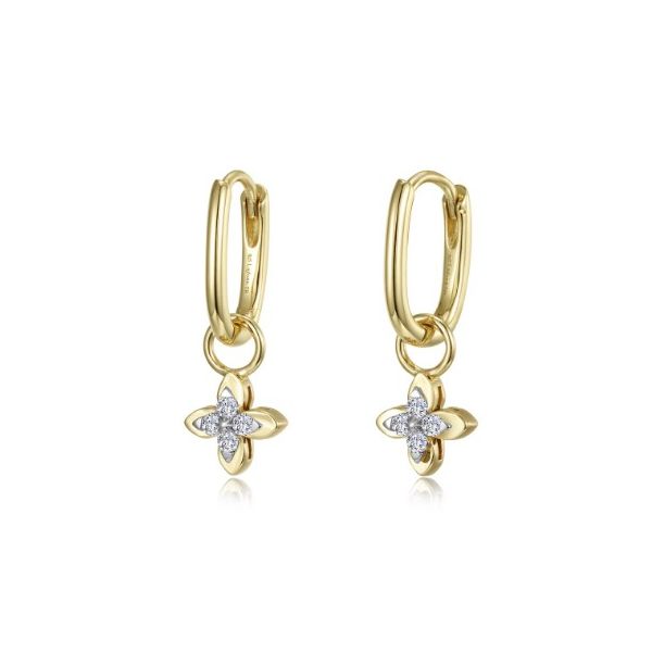 LaFonn Sterling Silver Gold Plated Simulated Diamond Magnolia Blossom Drop Huggie Earrings Kevin's Fine Jewelry Totowa, NJ