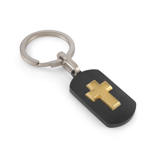 Stainless Steel Black & Gold Ip Cross Key Ring Kevin's Fine Jewelry Totowa, NJ