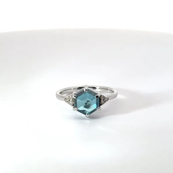 14K White Gold Salt and Pepper Diamond Ring with Irradiated Blue Center similar item image