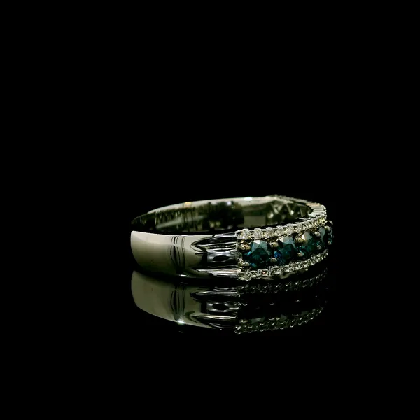 14K White Gold Diamond and Blue Diamond Row Ring Image 2 Kirk & Company Jewelers, Inc Milford, OH