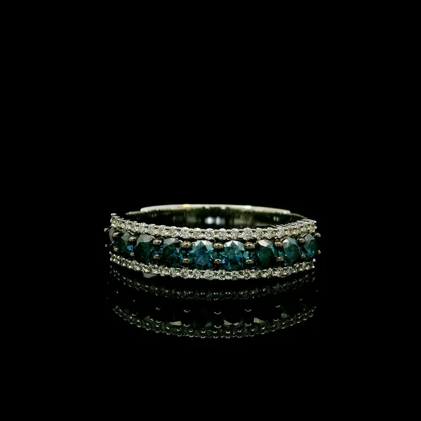 14K White Gold Diamond and Blue Diamond Row Ring Kirk & Company Jewelers, Inc Milford, OH